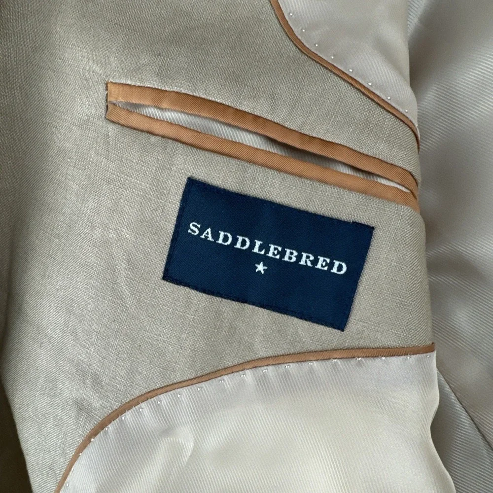 Saddlebred Mens Tan 100% Linen Blazer Sport Coat 46L lightweight Breathable